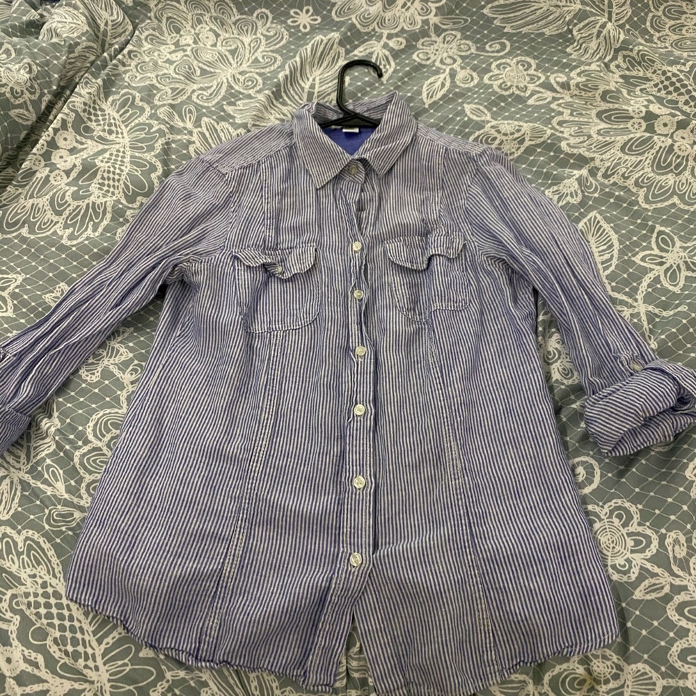 Dalia collection blue striped button down shirt